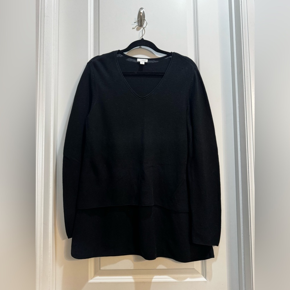J Jill Purejill Black Layered Look Tunic Medium Long Sleeve Vneck Length 31”